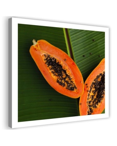 Leinwandbild modern - Papaya auf einem Blatt | Feeby