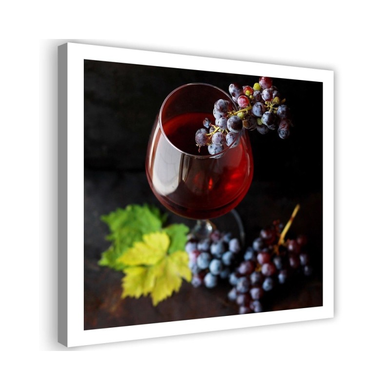 Leinwandbild - Rotwein und Weintrauben | Feeby