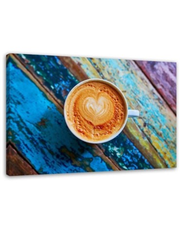 Leinwandbild - Kaffee auf farbigem Holz | Feeby