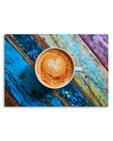 Leinwandbild - Kaffee auf farbigem Holz | Feeby
