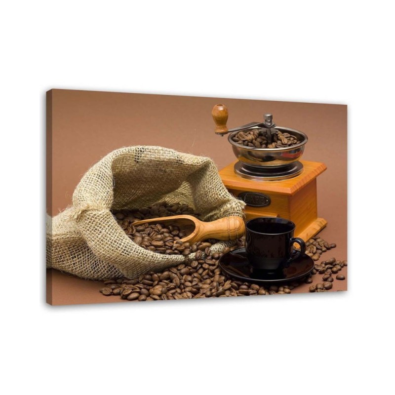 Leinwanddruck - Kaffeemühle und Bohnen | Feeby
