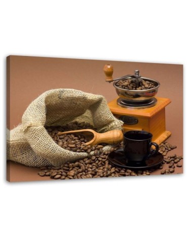 Leinwanddruck - Kaffeemühle und Bohnen | Feeby
