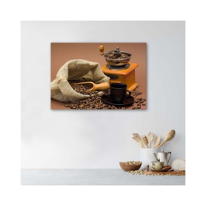 Leinwanddruck - Kaffeemühle und Bohnen | Feeby