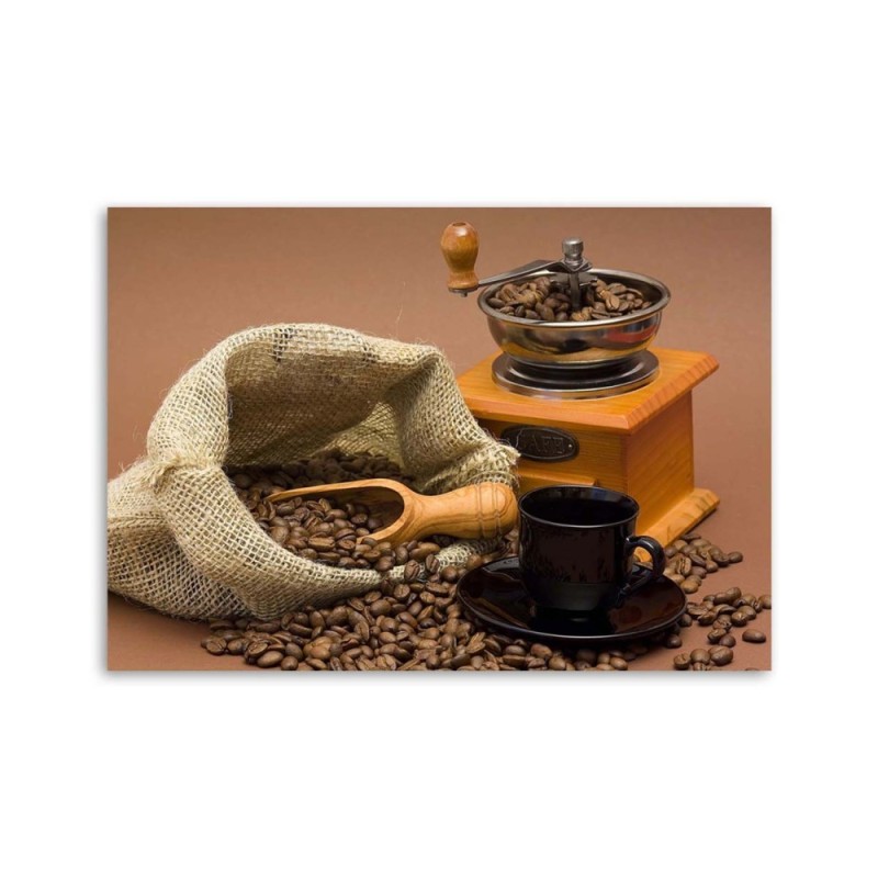 Leinwanddruck - Kaffeemühle und Bohnen | Feeby