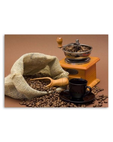 Leinwanddruck - Kaffeemühle und Bohnen | Feeby