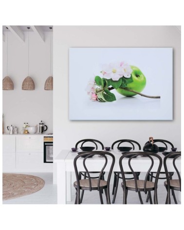 Leinwandbild - Grüner Apfel und Zweig eines Obstbaums | Feeby