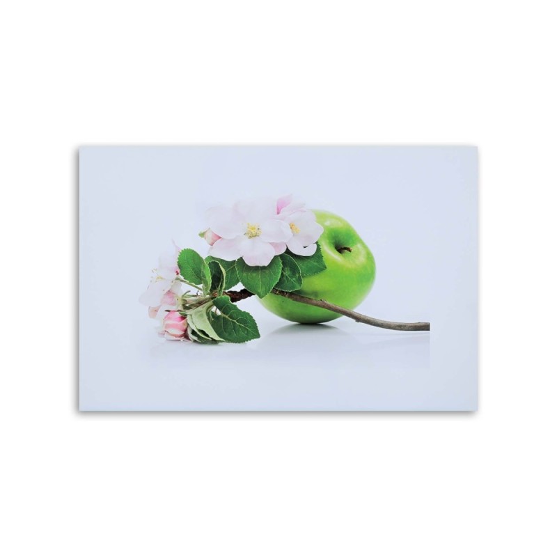 Leinwandbild - Grüner Apfel und Zweig eines Obstbaums | Feeby