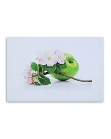 Leinwandbild - Grüner Apfel und Zweig eines Obstbaums | Feeby