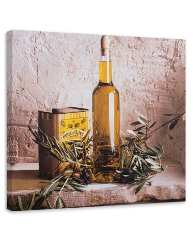 Leinwandbild - Olivenöl auf einem Tisch | Feeby
