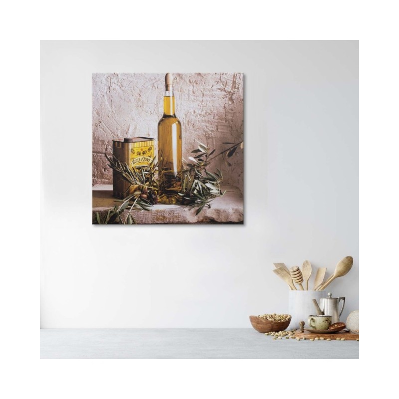 Leinwandbild - Olivenöl auf einem Tisch | Feeby