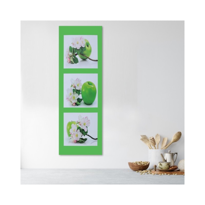 Leinwandbild - Grüner Apfel und Blumen | Feeby