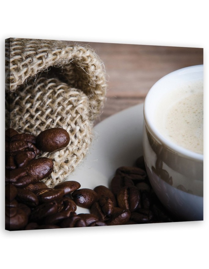 Leinwandbild - Kaffeebohnen und Tasse | Feeby
