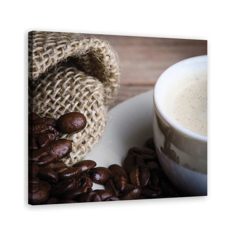 Leinwandbild - Kaffeebohnen und Tasse | Feeby