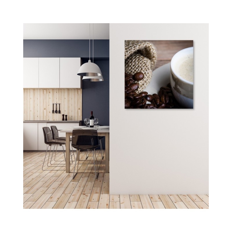 Leinwandbild - Kaffeebohnen und Tasse | Feeby