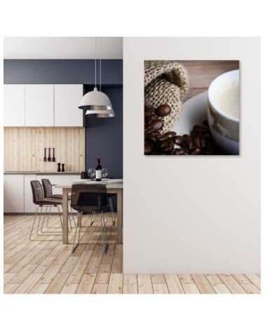 Leinwandbild - Kaffeebohnen und Tasse | Feeby