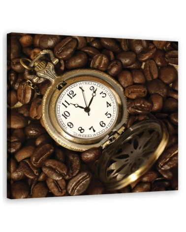 Bild auf Leinwand - Kaffeebohnen und Uhr | Feeby