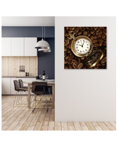 Bild auf Leinwand - Kaffeebohnen und Uhr | Feeby