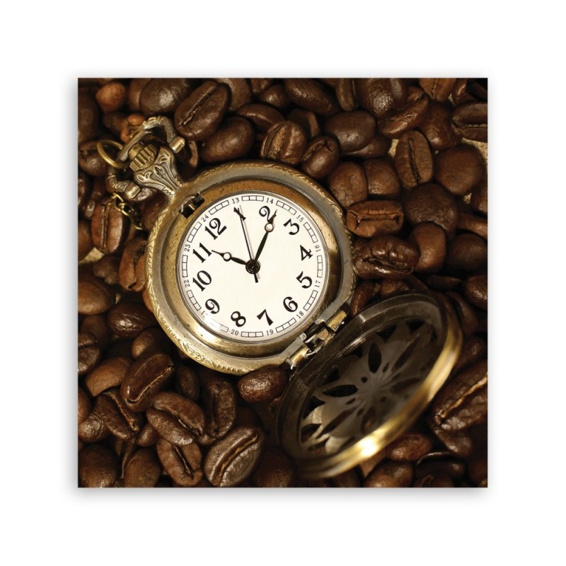 Bild auf Leinwand - Kaffeebohnen und Uhr | Feeby
