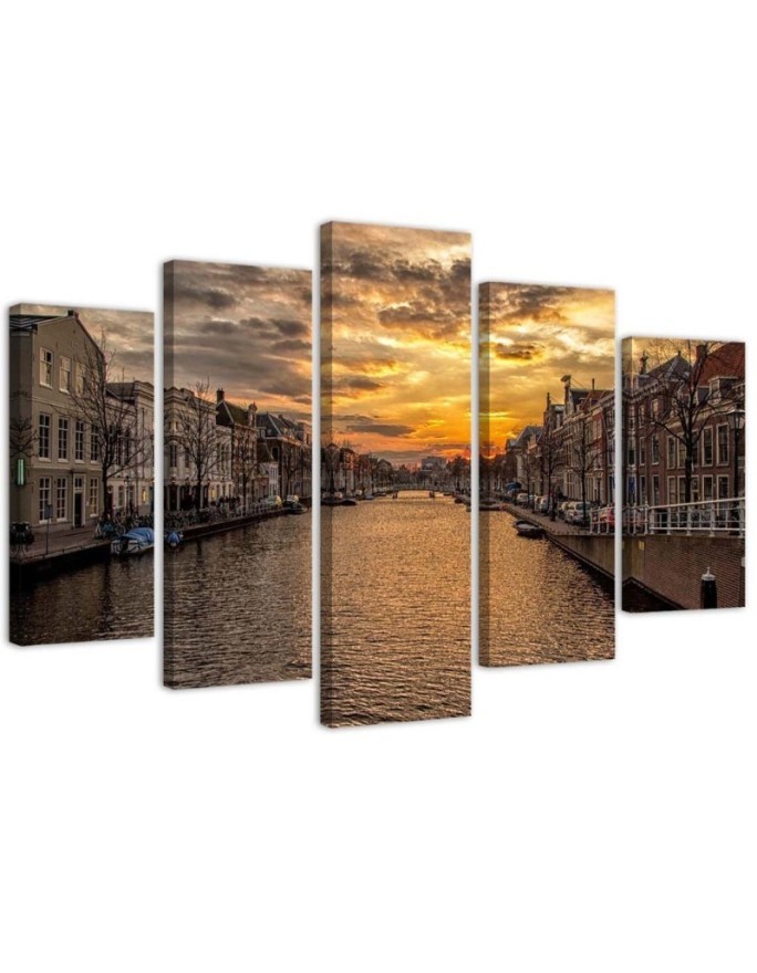 Bild auf Leinwand - Stadt Fluss Sonnenuntergang | Feeby