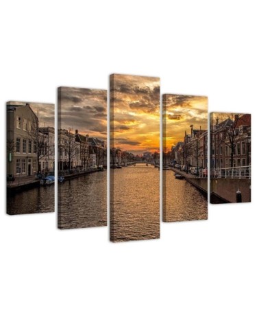 Bild auf Leinwand - Stadt Fluss Sonnenuntergang | Feeby