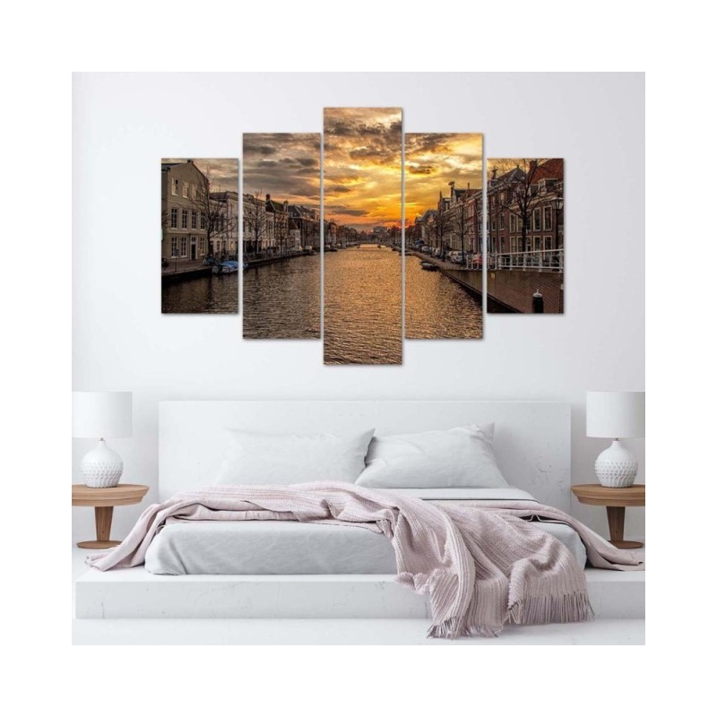 Bild auf Leinwand - Stadt Fluss Sonnenuntergang | Feeby