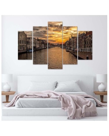Bild auf Leinwand - Stadt Fluss Sonnenuntergang | Feeby