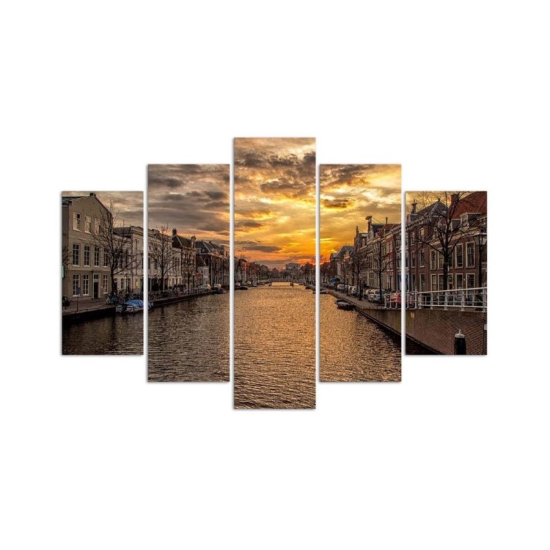 Bild auf Leinwand - Stadt Fluss Sonnenuntergang | Feeby