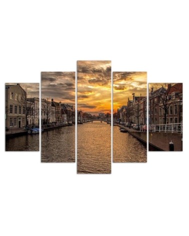 Bild auf Leinwand - Stadt Fluss Sonnenuntergang | Feeby