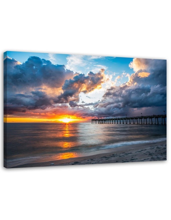 Modernes Wandbild - Steg bei Sonnenuntergang | Feeby