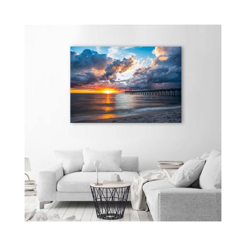 Modernes Wandbild - Steg bei Sonnenuntergang | Feeby