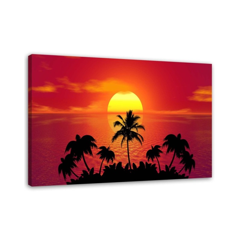 Dekoratives Leinwandbild - Sonnenuntergang und Palmen | Feeby
