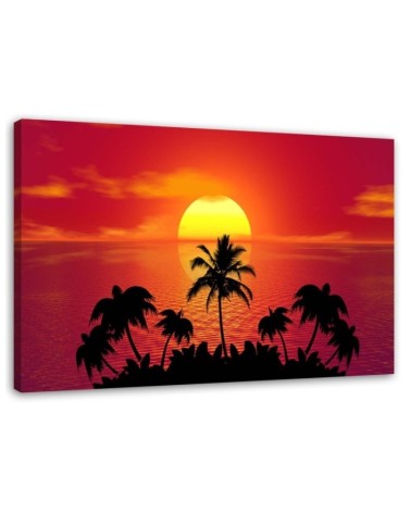 Dekoratives Leinwandbild - Sonnenuntergang und Palmen | Feeby
