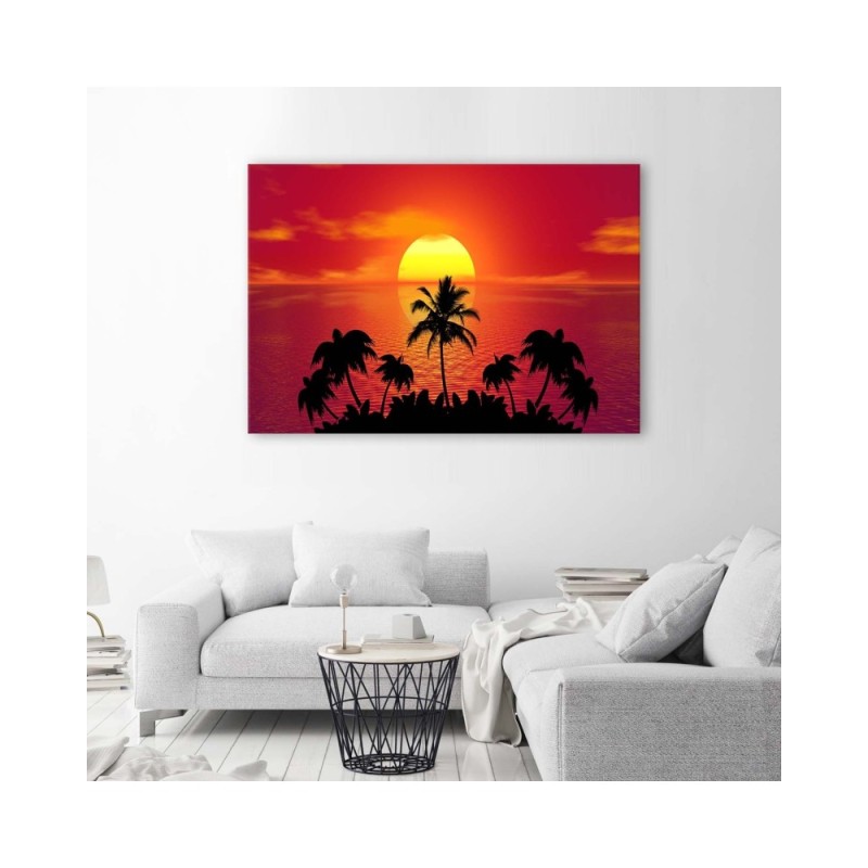 Dekoratives Leinwandbild - Sonnenuntergang und Palmen | Feeby