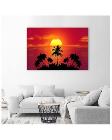 Dekoratives Leinwandbild - Sonnenuntergang und Palmen | Feeby
