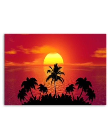 Dekoratives Leinwandbild - Sonnenuntergang und Palmen | Feeby