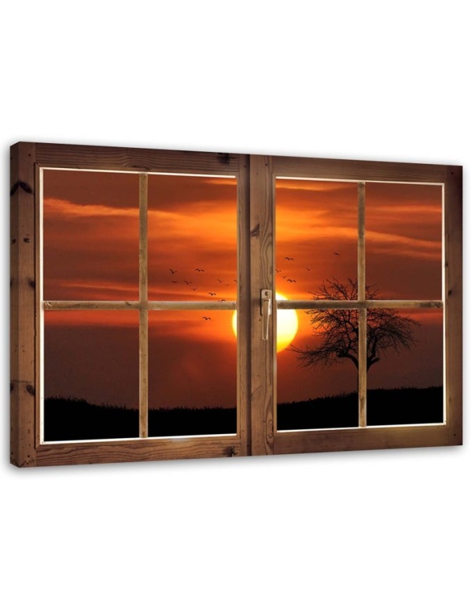 Leinwandbild - Fensterblick Sonnenuntergang | Feeby