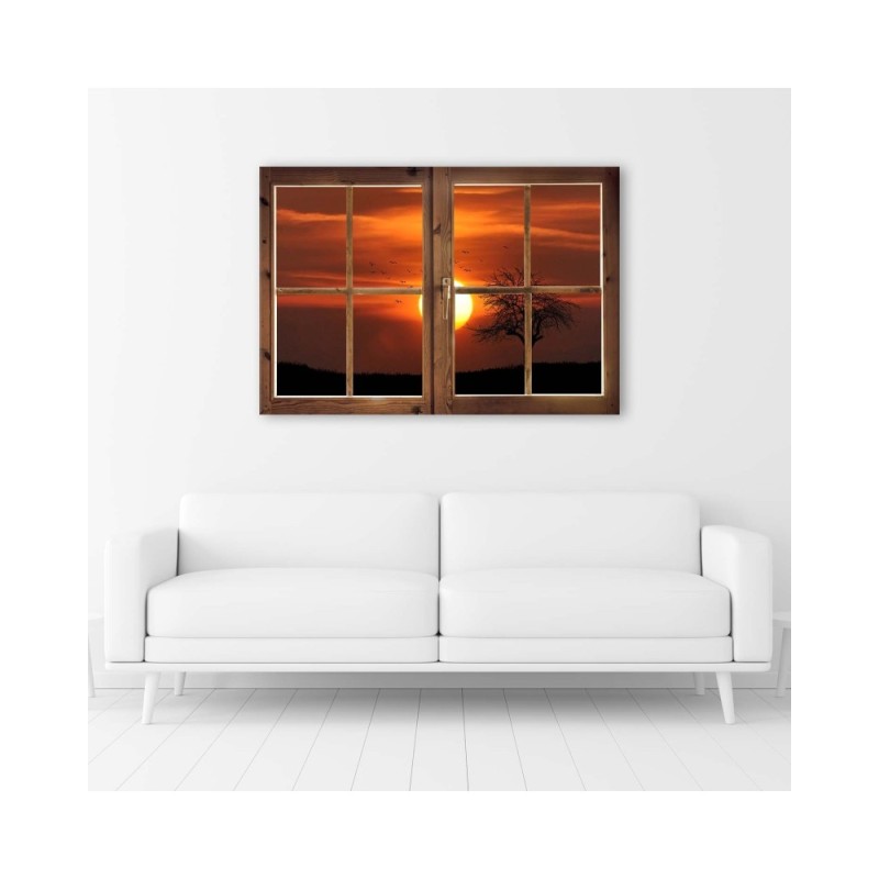 Leinwandbild - Fensterblick Sonnenuntergang | Feeby