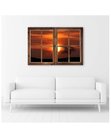 Leinwandbild - Fensterblick Sonnenuntergang | Feeby