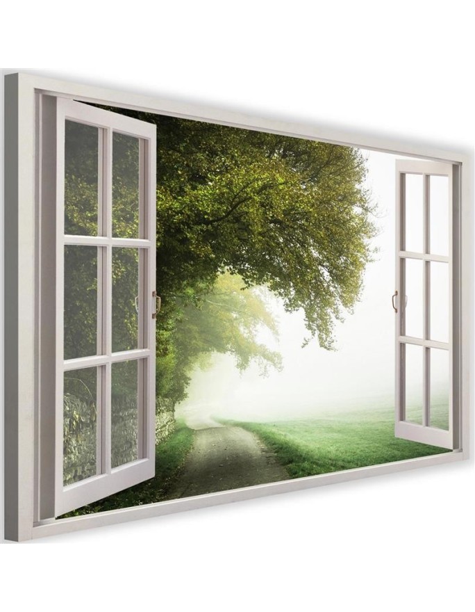 Wandbild für Wohnzimmer - Fensterblick nebliger Baum | Feeby