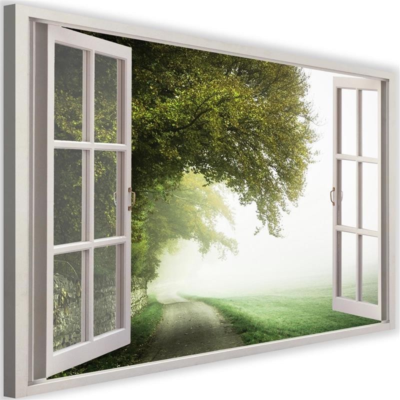 Wandbild für Wohnzimmer - Fensterblick nebliger Baum | Feeby