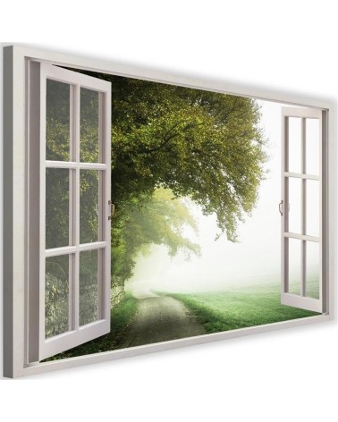 Wandbild für Wohnzimmer - Fensterblick nebliger Baum | Feeby