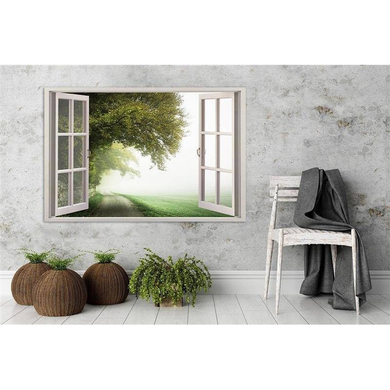 Wandbild für Wohnzimmer - Fensterblick nebliger Baum | Feeby