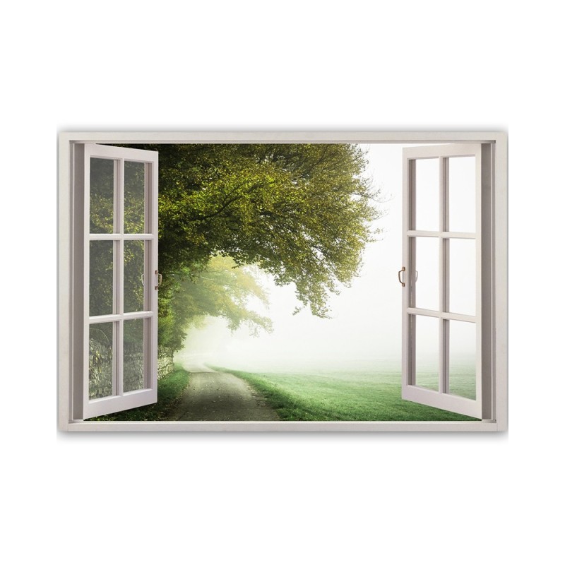 Wandbild für Wohnzimmer - Fensterblick nebliger Baum | Feeby