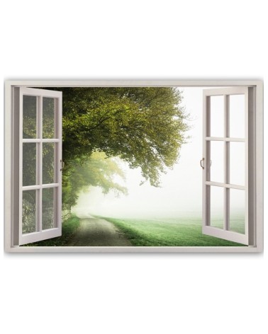 Wandbild für Wohnzimmer - Fensterblick nebliger Baum | Feeby
