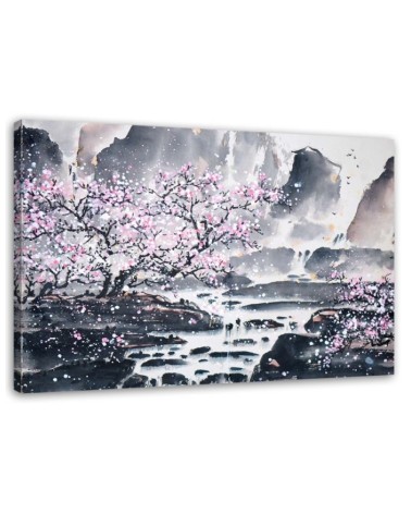 Japanese watercolour landscape - Modern Canvas painting for living room | FEEBY