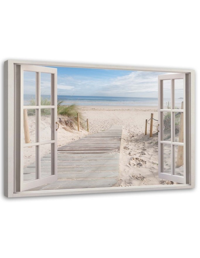 Leinwanddruck - Fensterblick Strand Meer Landschaft | Feeby