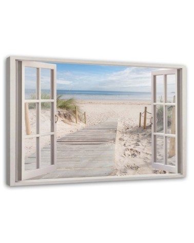 Leinwanddruck - Fensterblick Strand Meer Landschaft | Feeby