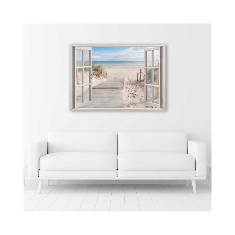 Leinwanddruck - Fensterblick Strand Meer Landschaft | Feeby