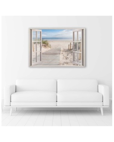 Leinwanddruck - Fensterblick Strand Meer Landschaft | Feeby