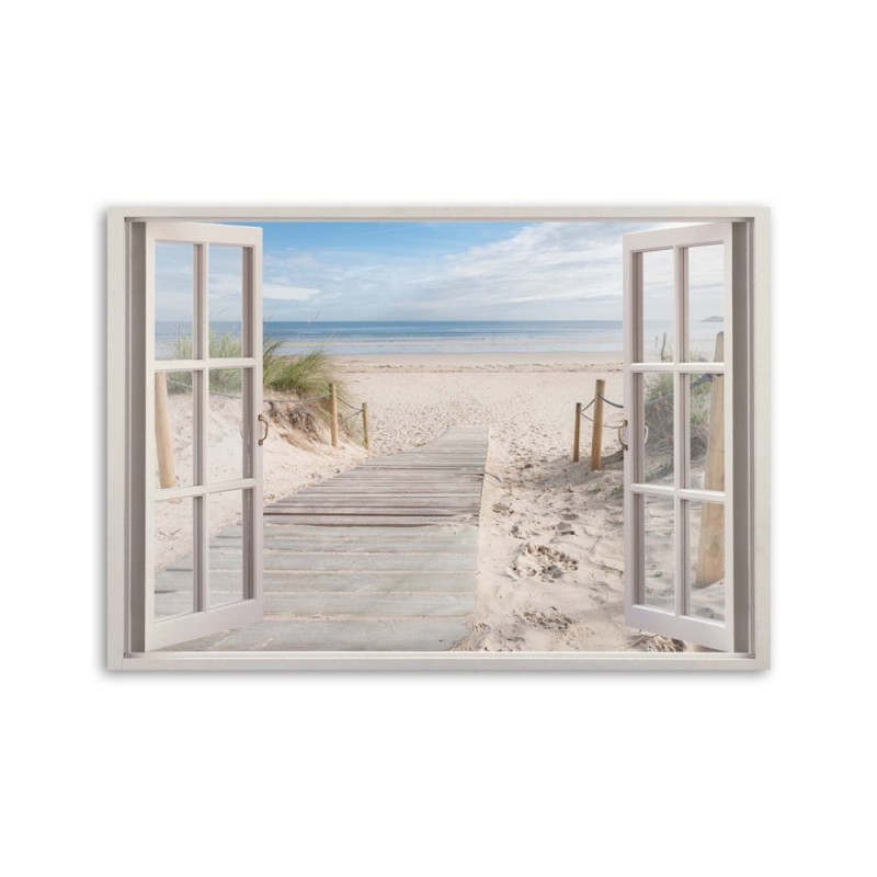 Leinwanddruck - Fensterblick Strand Meer Landschaft | Feeby